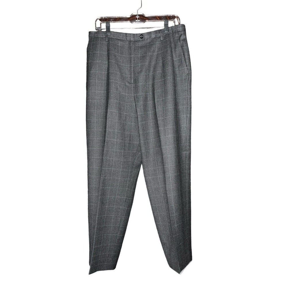 PENDLETON GRAY PLAID FLAT FRONT WOOL DRESS PANTS TROUSERS SLACKS PETITE SIZE 16